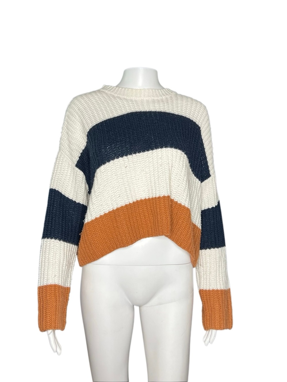 Moon & Madison Striped Chunky Knit Sweater White, Navy & Rust Size Small